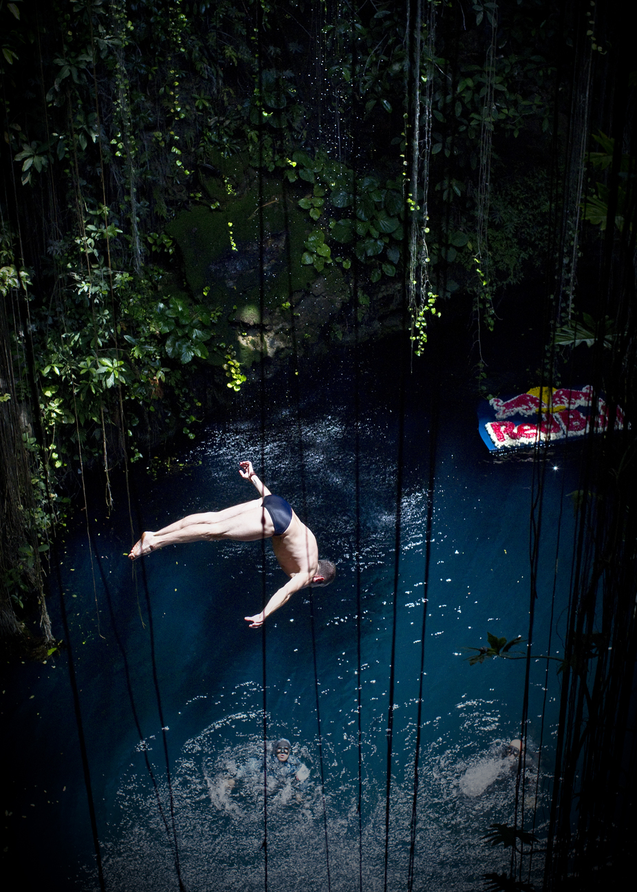 Slava Polyeshchuk of the Ukraine dives from the 27.25 metre platform during the second stop of the Red Bull Cliff Diving World Series at Ik Kil cenote in Chichen Itza, Yucatan, Mexico on April 10th 2011.