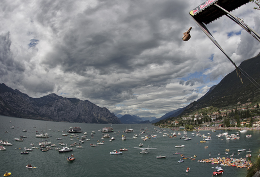 Michal Navratil of the Czech Republic  dives from the 27 metre platform on Scaliger Castle during the fifth stop of the Red Bull Cliff Diving World Series at Lake Garda in Malcesine, Italy on July 24th 2011.