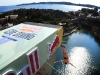 Hassan Mouti of France dives from the 26.8 metre platform during the second training session of the third stop of the Red Bull Cliff Diving World Series at Lake Vouliagmeni in Athens, Greece on May 21st 2011.